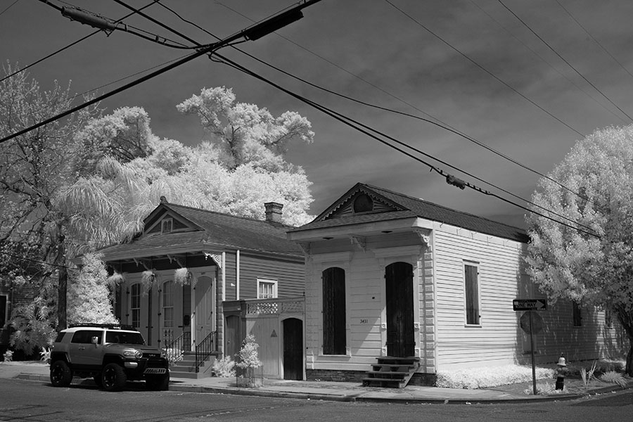 Corner with Shotgun Houses in Infrared.